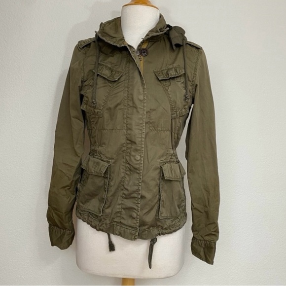 Eddie Bauer Olive Cotton Hooded Utility Jacket Size XS Casual Travel Outdoor - Picture 1 of 14